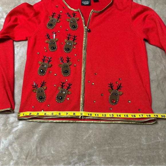 Christina Rotelli Christmas Rudolph Reindeer Jingle Bell Sweater Size Small - Picture 7 of 10